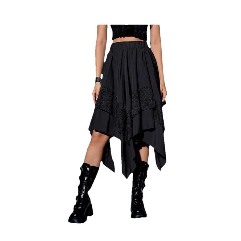 Women DarkFairy Solid Color Midi Skirt Elastic Waist Mardi Gras Goth  Sz XS W26